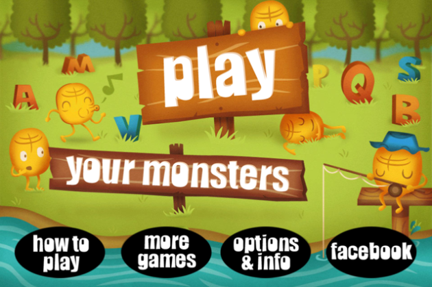 The home screen of the Word Monsters app